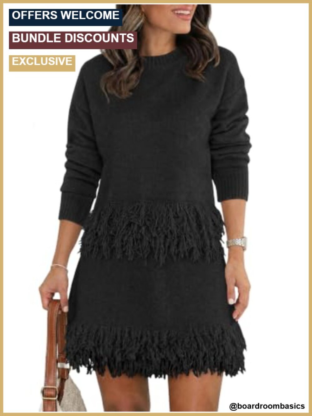 Fringe Knit Sweater and Mini Skirt Set Crewneck Long Sleeve Casual Outfit